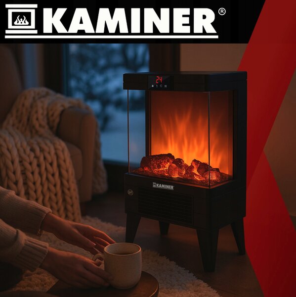Električni kamin KAMINER EMBEGO 2000W - samostojeći kamin s ventilatorom i 3D efektom vatre