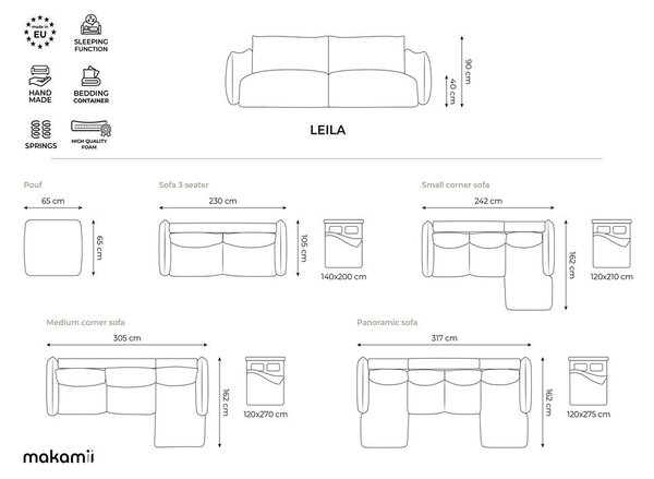 Plava sklopiva sofa 230 cm Leila – Makamii