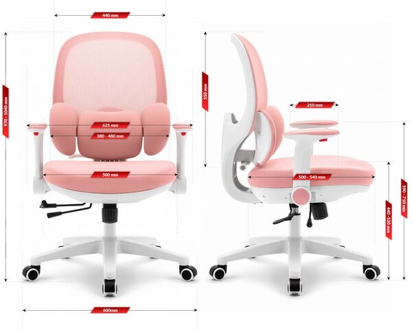 Ergonomska roza dječja stolica HC-999 - tkanina
