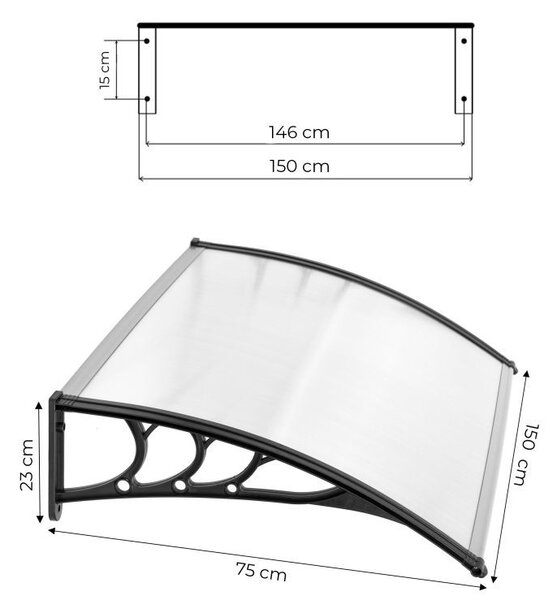 Krov iznad ulaznih vrata - polikarbonat Širina: 80 cm | Duljina: 100 cm