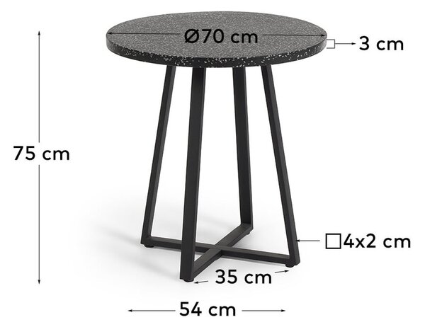 Crni vrtni stol s kamenom pločom Kave Home Tella, ø 70 cm