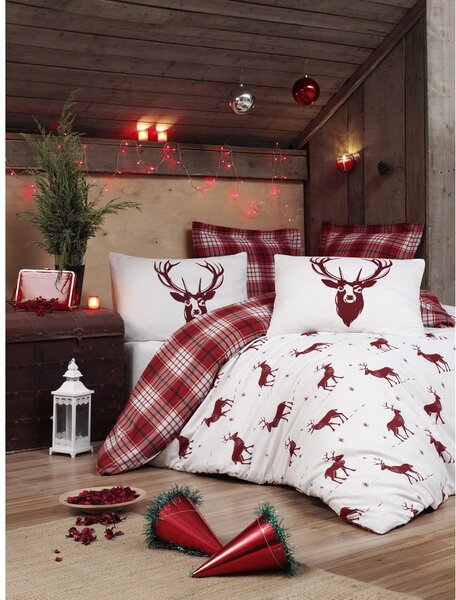Pamučna posteljina s plahtom Mijolnir Geyik Claret Red, 200 x 220 cm