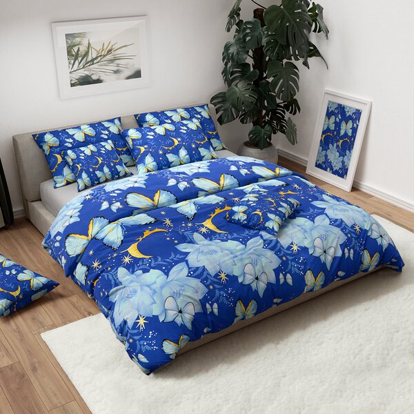 Pamučna posteljina BLUE BUTTERFLY tamnoplava Dimenzije posteljine: 70 x 90 cm | 140 x 200 cm
