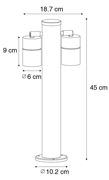 Vanjska svjetiljka crna s šiljkom za zemlju i kabelskom uvodnicom 45 cm 2-svjetla IP44 - Duo