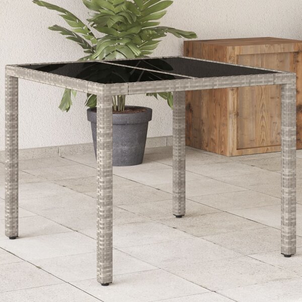 VidaXL Vrtni stol sa staklenom pločom sivi 90x90x75 cm od poliratana