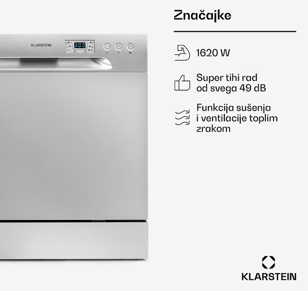 Klarstein Amazonia 8, perilica posuđa, F, 1620 W, za 8 setova posuđa, 49 dB
