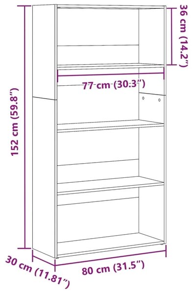 Regal za knjige boja hrasta 80x30x152 cm od konstruiranog drva - Dimljeni hrast 152 cm 80 cm