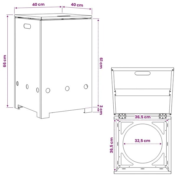 Poklopac za plinsku bocu 40 x 40 x 66 cm Čelik Crna - Crna