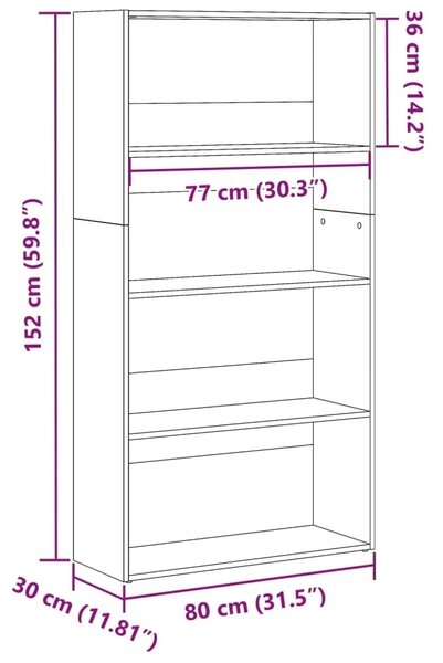 Regal za knjige boja hrasta 80x30x152 cm konstruirano drvo - Sivi hrast sonoma 152 cm 80 cm