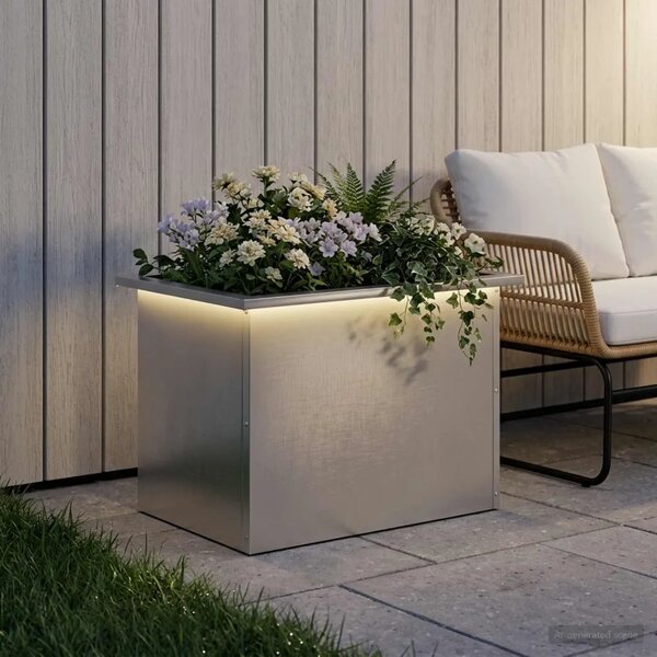 Vrtna posuda za sadnju s LED svjetlom Srebrna 40 x 60 x 40 cm - Nehrđajući čelik 40 x 60 x 40 cm 1