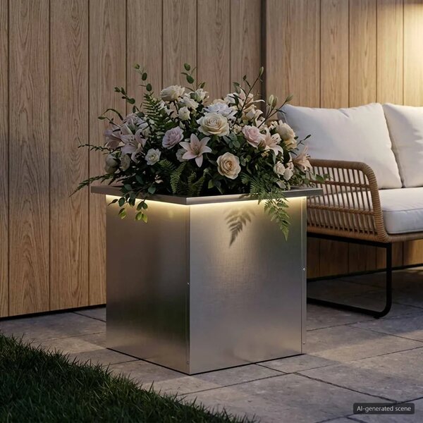 Vrtna posuda za sadnju s LED svjetlom Srebrna 40 x 40 x 40 cm - Nehrđajući čelik 40 x 40 x 40 cm 1