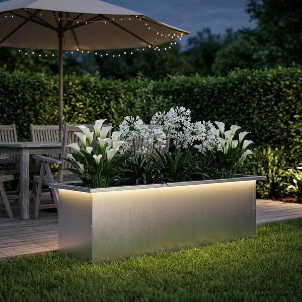 Vrtna posuda za sadnju s LED svjetlom Srebrna 30 x 100 x 30 cm - Nehrđajući čelik 30 x 100 x 30 cm 1
