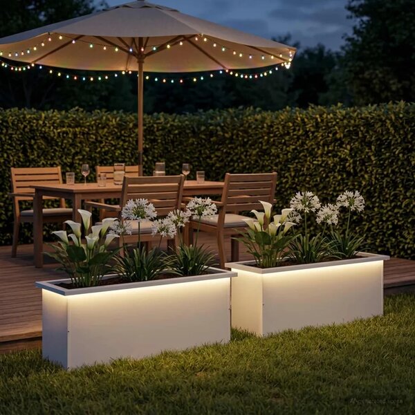 Vrtna posuda za sadnju s LED svjetlom 2 kom. Bijela - Bijela 30 x 100 x 30 cm 2