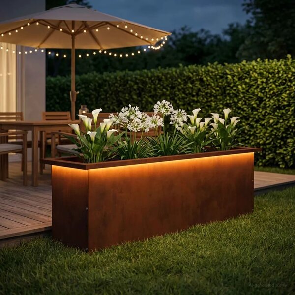 Vrtna posuda za sadnju s LED svjetlom Rđa 30 x 100 x 30 cm - Otporni čelik 30 x 100 x 30 cm 1