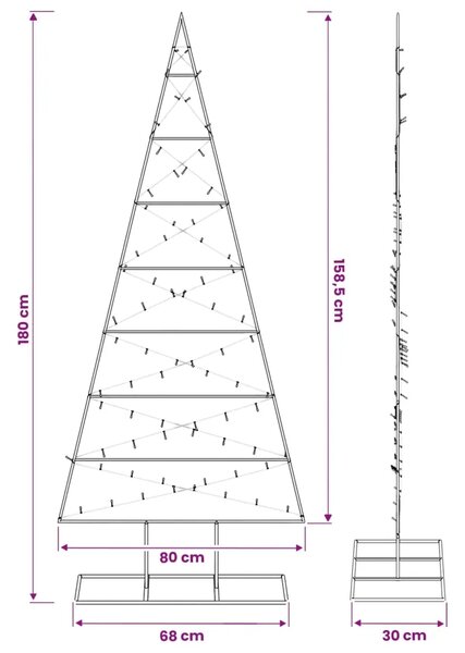 Metalna božićna jelka KUOPIO 180 cm Topla bijela - 180 cm Crna s LED svjetlima