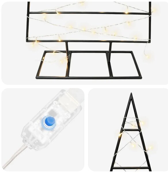 Metalna božićna jelka KUOPIO 125 cm Topla bijela - 125 cm Crna s LED svjetlima