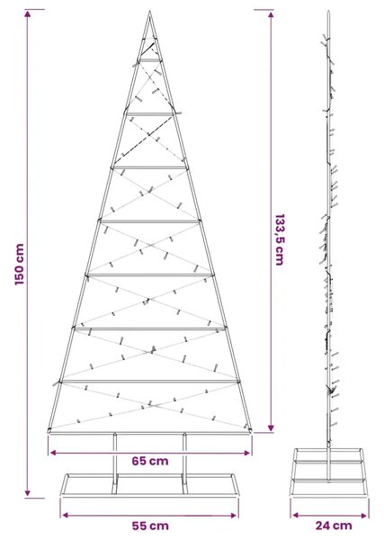 Metalna božićna jelka KUOPIO 150 cm Topla bijela - 150 cm Crna s LED svjetlima