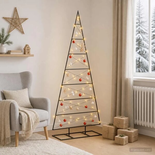 Metalna božićna jelka KUOPIO 150 cm Topla bijela - 150 cm Crna s LED svjetlima