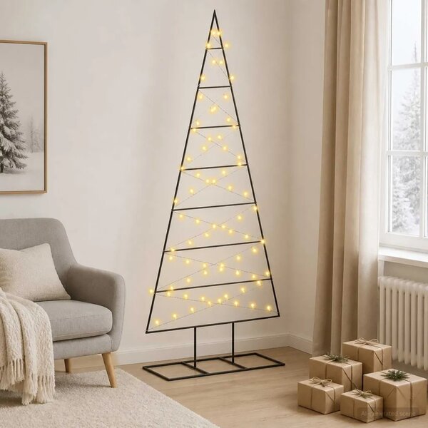 Metalna božićna jelka KUOPIO 180 cm Topla bijela - 180 cm Crna s LED svjetlima