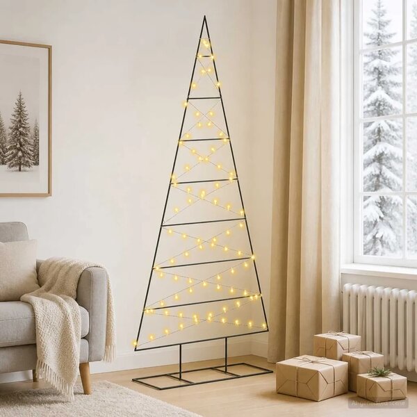 Metalna božićna jelka KUOPIO 210 cm Topla bijela - 210 cm Crna s LED svjetlima