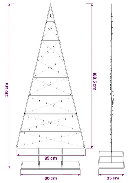 Metalna božićna jelka KUOPIO 210 cm Topla bijela - 210 cm Crna s LED svjetlima