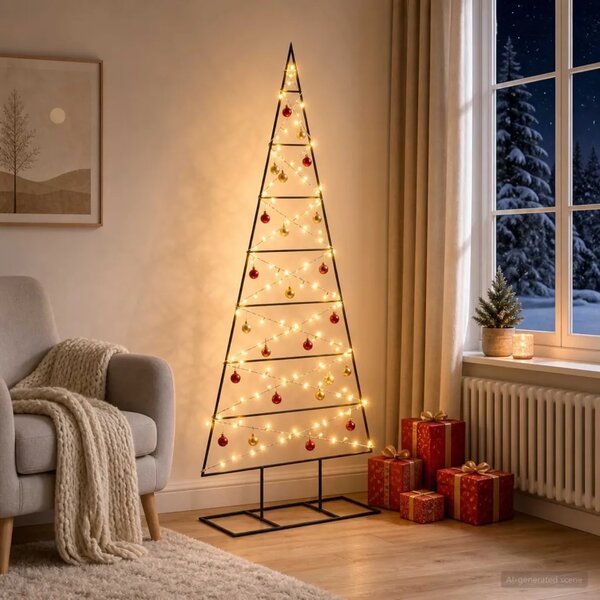 Metalna božićna jelka KUOPIO 150 cm Topla bijela - 150 cm Crna s LED svjetlima