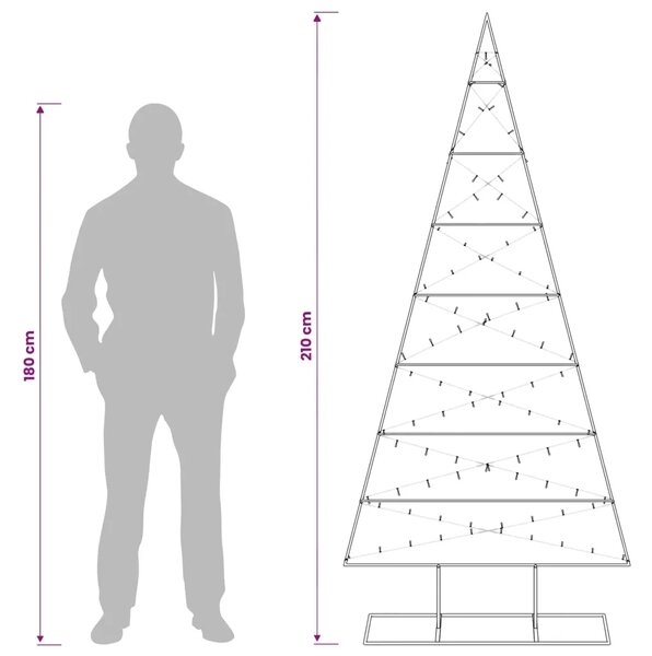 Metalna božićna jelka KUOPIO 210 cm Topla bijela - 210 cm Crna s LED svjetlima