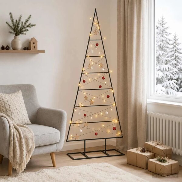 Metalna božićna jelka KUOPIO 125 cm Topla bijela - 125 cm Crna s LED svjetlima