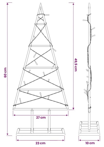 Metalna božićna jelka KUOPIO 60 cm Topla bijela - 60 cm Crna s LED svjetlima