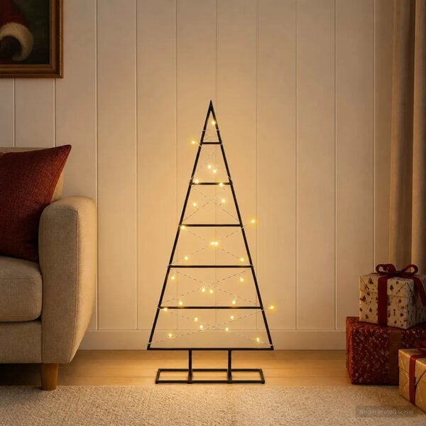 Metalna božićna jelka KUOPIO 90 cm Topla bijela - 90 cm Crna s LED svjetlima