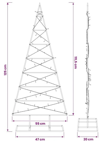 Metalna božićna jelka KUOPIO 125 cm Topla bijela - 125 cm Crna s LED svjetlima