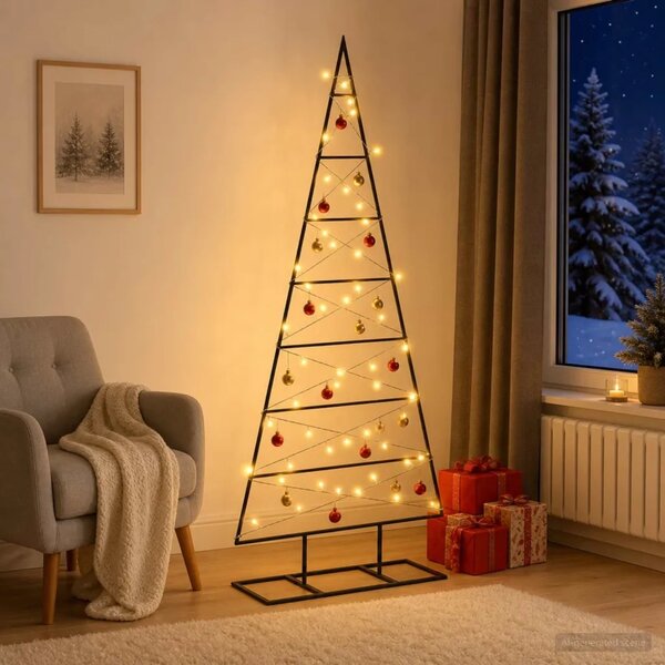 Metalna božićna jelka KUOPIO 125 cm Topla bijela - 125 cm Crna s LED svjetlima