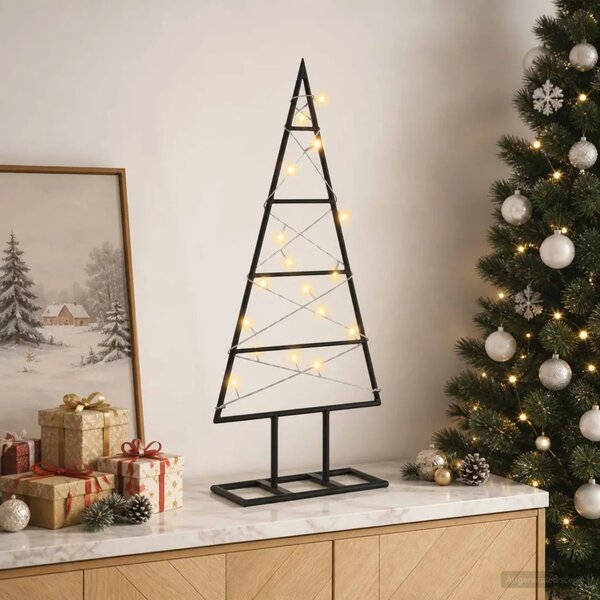 Metalna božićna jelka KUOPIO 60 cm Topla bijela - 60 cm Crna s LED svjetlima