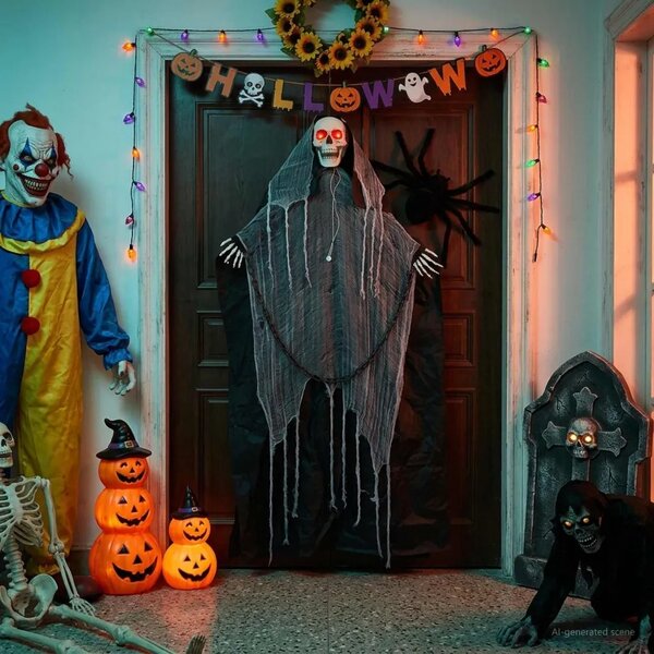 Halloween viseća Grim Reaper figura SPOOKA Crna 112 x 164 cm - bez pokreta
