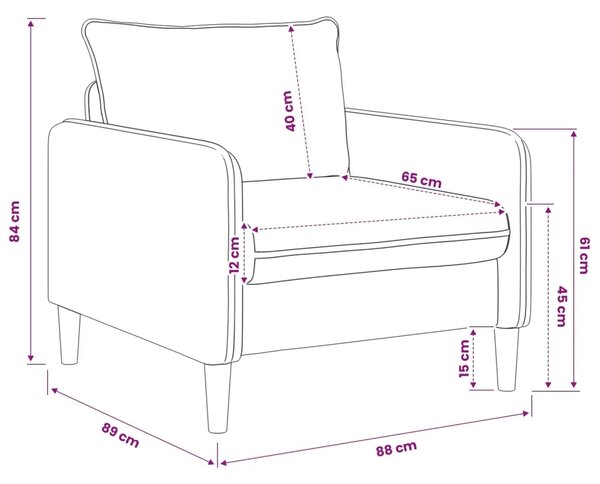 XL fotelja Crna Baršun - Crna 70 cm
