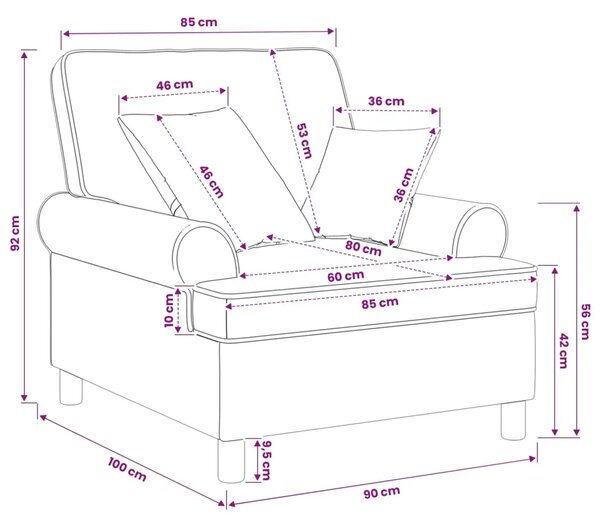 XL fotelja s jastucima Crna Tkanina - Crna 60 cm