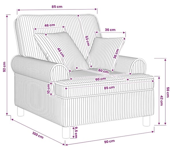 XL fotelja s jastucima Krem Tkanina od 1 5 linija - Krem 60 cm