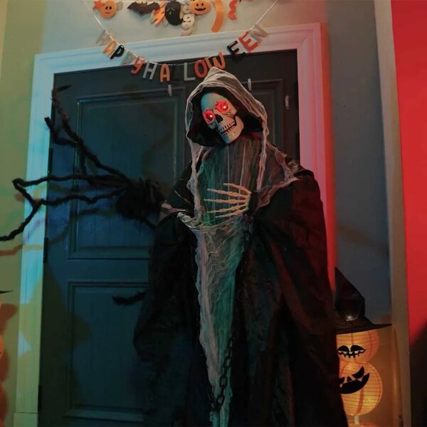 Halloween viseća Grim Reaper figura SPOOKA Crna 112 x 164 cm - s pokretom