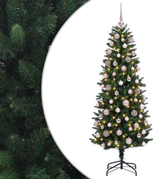 Umjetno božićno drvce s kuglicama 240 cm 300 LED lampica - 240 cm s LED-ima i ružičastim lopticama Zelena
