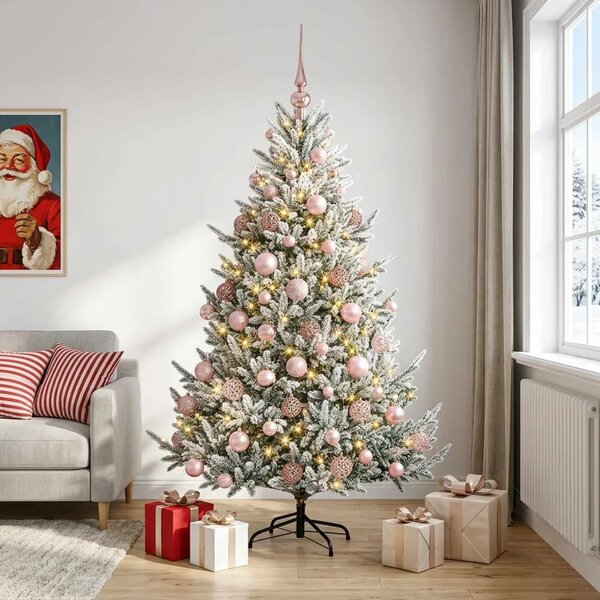 Umjetno božićno drvce s kuglicom 240 cm 300 LED lampica - Zelena i bijela 240 cm s LED-ima i ružičastim lopticama