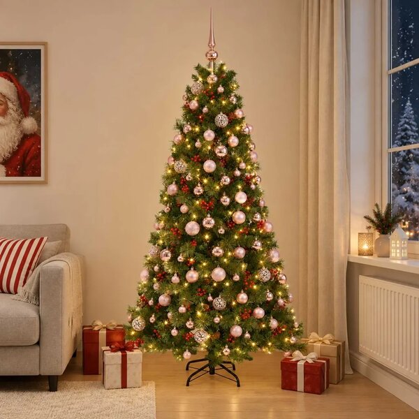 Umjetno božićno drvce s kuglicom 210 cm 300 LED lampica - 210 cm s LED-ima i ružičastim lopticama