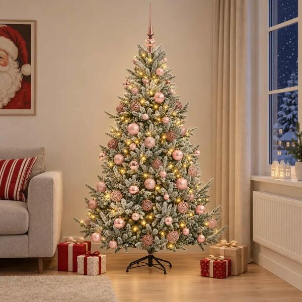Umjetno božićno drvce s kuglicom 240 cm 300 LED lampica - Zelena i bijela 240 cm s LED-ima i ružičastim lopticama