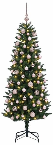 Umjetno božićno drvce s kuglicama 240 cm 300 LED lampica - 240 cm s LED-ima i ružičastim lopticama Zelena
