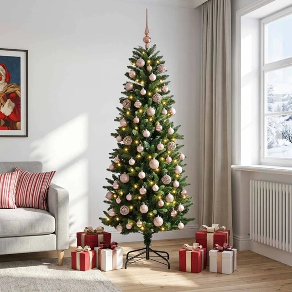 Umjetno božićno drvce s kuglicama 240 cm 300 LED lampica - 240 cm s LED-ima i ružičastim lopticama Zelena