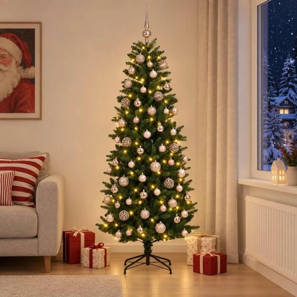 Umjetno božićno drvce s kuglicama 240 cm 300 LED lampica - 240 cm s LED-ima i ružičastim lopticama Zelena