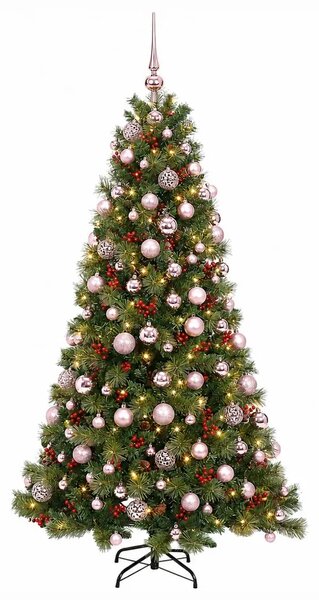 Umjetno božićno drvce s kuglicom 210 cm 300 LED lampica - 210 cm s LED-ima i ružičastim lopticama