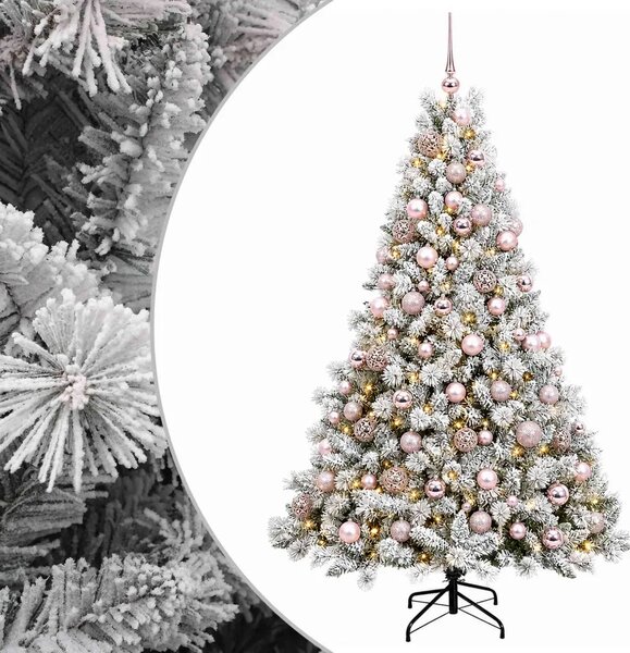 Umjetno božićno drvce s kuglicama 210 cm 300 LED lampica - Zelena i bijela 210 cm s LED-ima i ružičastim lopticama