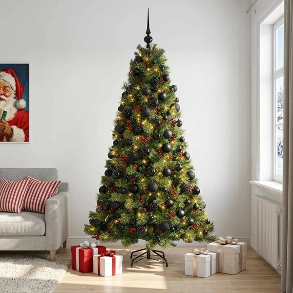 Umjetno božićno drvce s kuglicom 210 cm 300 LED lampica - 210 cm s LED-ima i crnim lopticama