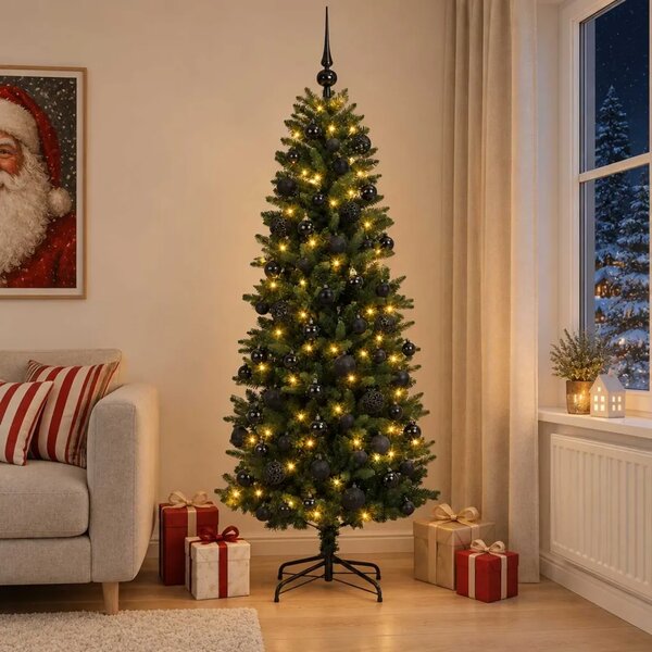 Umjetno božićno drvce s kuglicama 240 cm 300 LED lampica - 240 cm s LED-ima i crnim lopticama Zelena