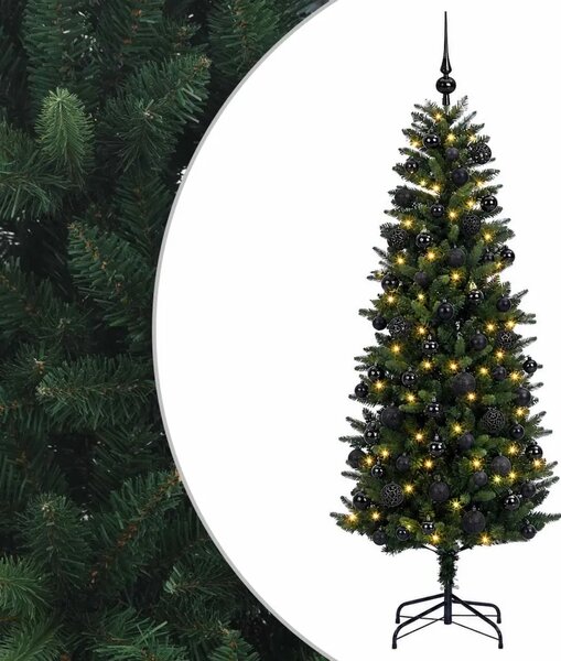 Umjetno božićno drvce s kuglicama 240 cm 300 LED lampica - 240 cm s LED-ima i crnim lopticama Zelena